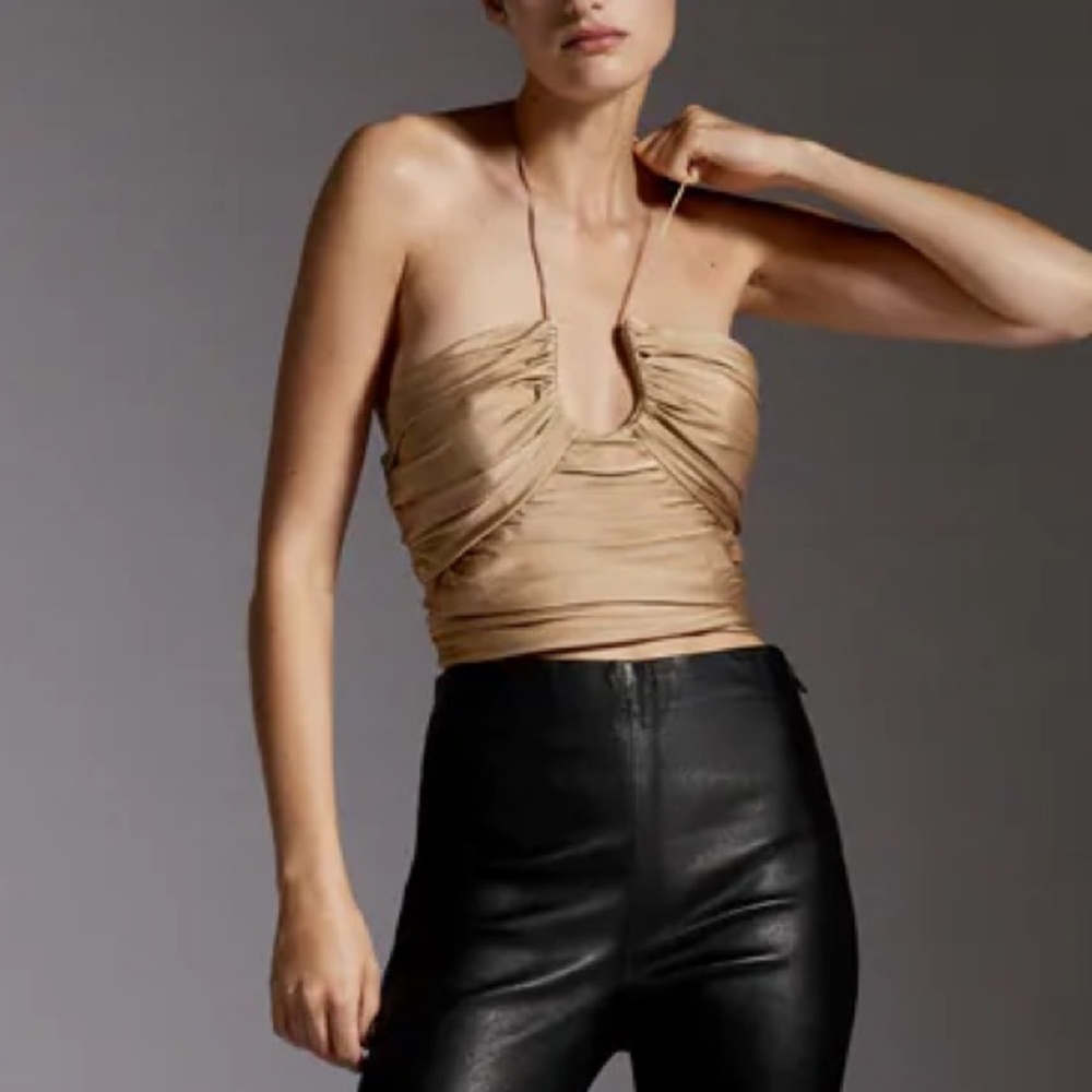 ZARA SATIN EFFECT DRAPED HALTER TOP